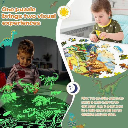 Glow-in-The-Dark Dinosaur Floor Puzzles for Kids Ages 4-6, Kids Jigsaw Puzzles Ages 6-8, 70PCS Large Round Dino Educational Puzzle Toys for 3 4 5 6 7 8 Years Old Children, Easter Gifts for Kids