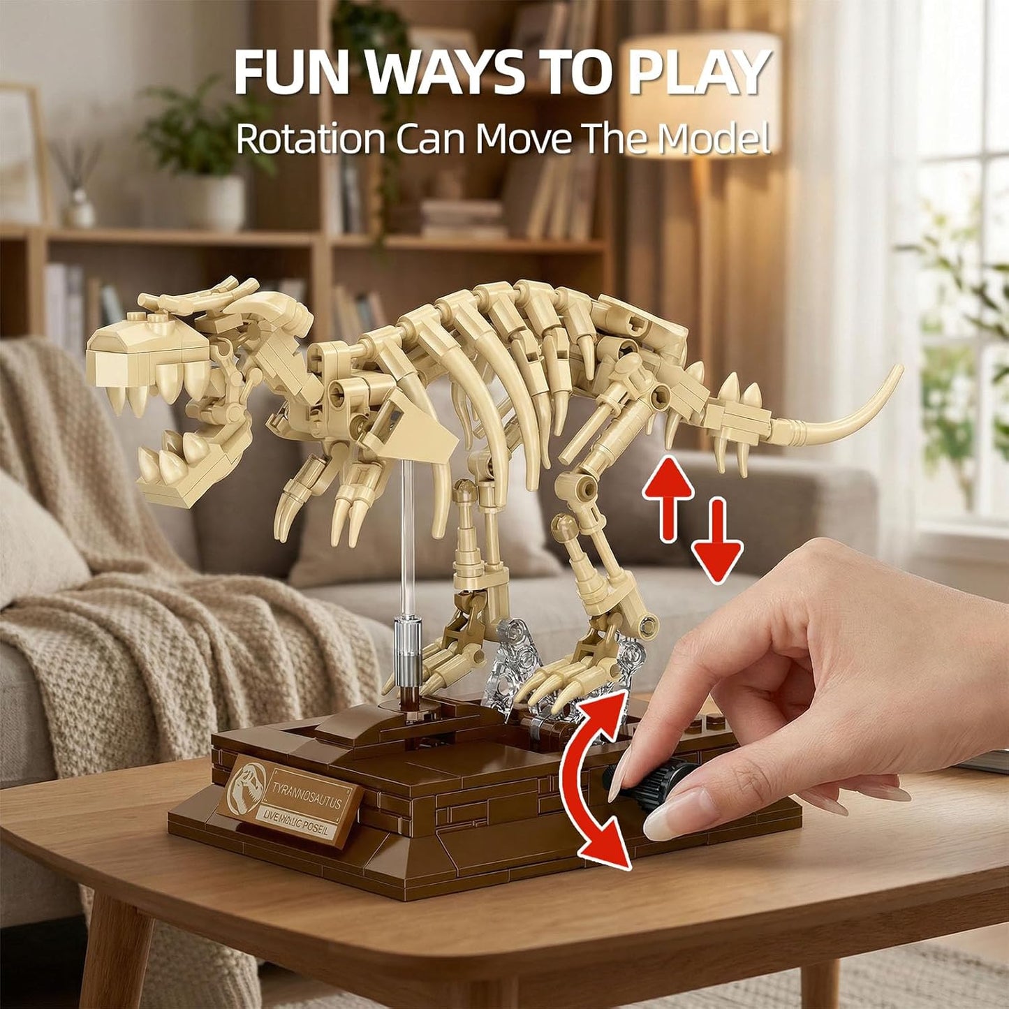 Mosasaurus Fossil Building Block Set – Mechanical Dinosaur Skeleton Model with Gear-Driven Movement and Display Base