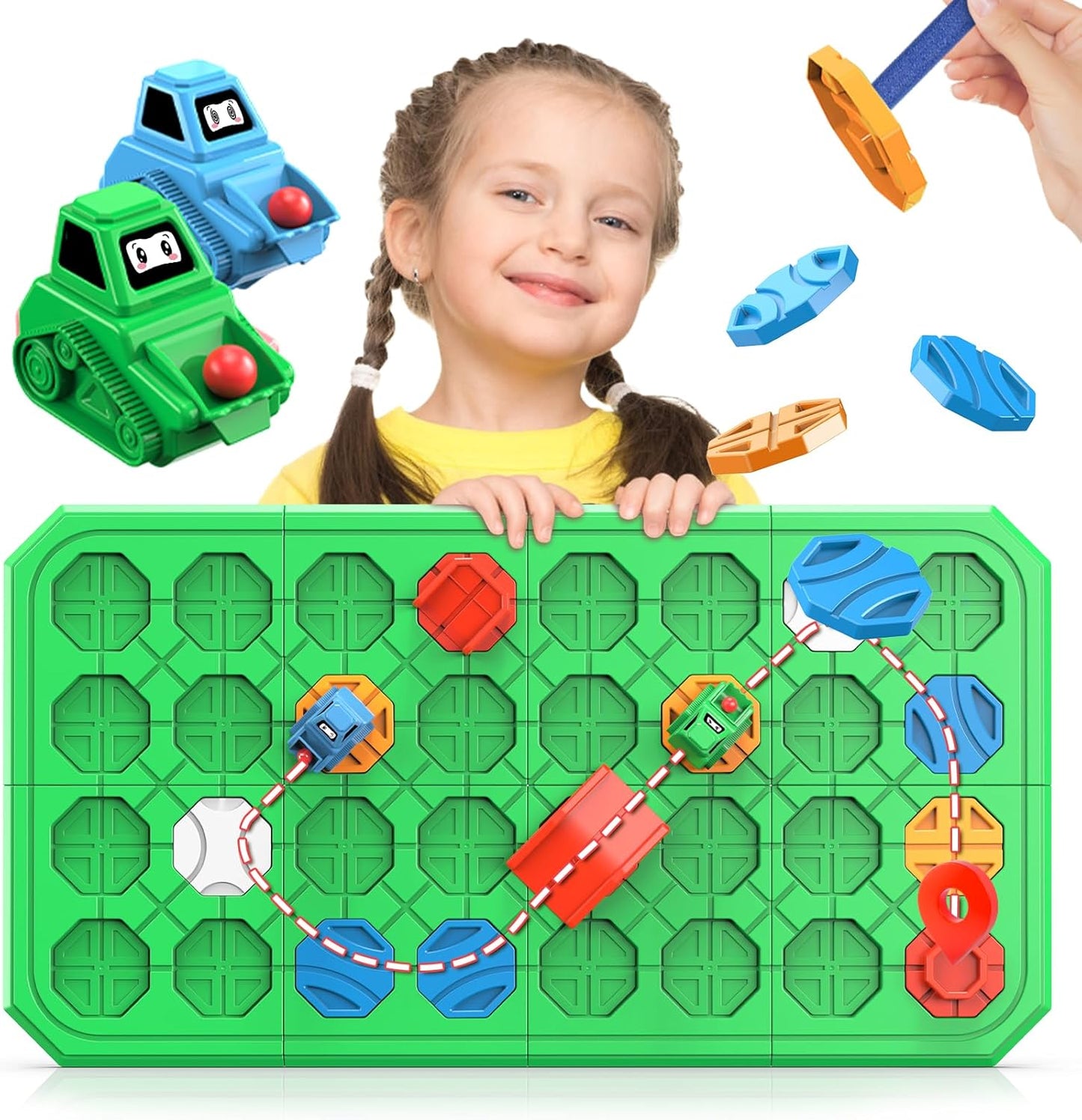 STEM Logic Road Builder Toys: Board Games Toys for 5 Year Old Kids, Montessori Brain Teaser Puzzles Educational Learning Activities Toy for Kid Ages 3 4 6-8 12 Boys Girls Gifts (Orange 32PCS)