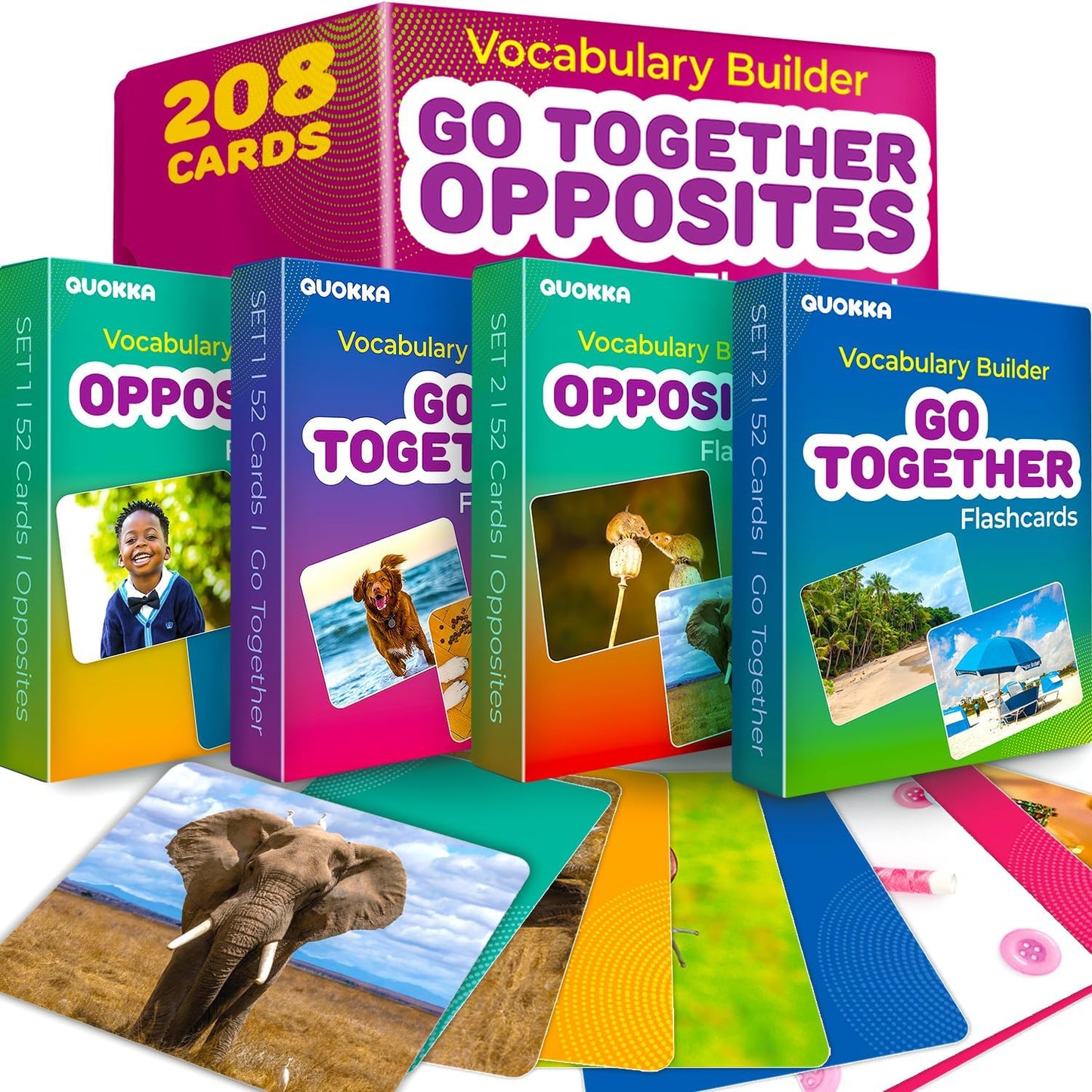 QUOKKA 104 Noun Flash Cards Set – Kids and Adults Vocabulary Builder for ABA Therapy, Early Childhood Education, and ESL Teaching – Picture Cards for Speech Therapy and Vocabulary Building Activities