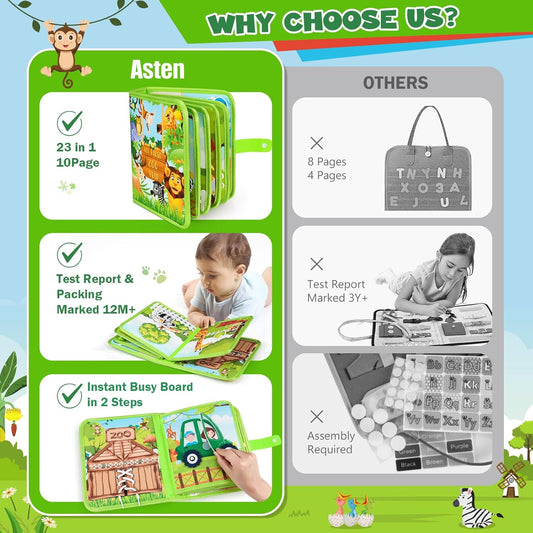 Busy Book for Toddlers 1-3: Busy Board for 1 Year Old Montessori Toys, Quiet Books Toddler Activity Board, Educational Sensory Toys Birthday Gift for Girls Boys, Travel Toy for Toddlers 2-4 Plane Car