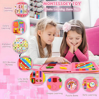 Busy Board for Toddlers 1-3 Sensory Busy Book for 1+ Year Old Boys Girls Montessori Learning Activity Books Birthday Christmas Toddler Gift (Green)