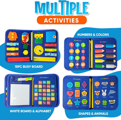 Montessori Busy Board for Toddlers 1-4 Years - Educational Sensory Toy for Fine Motor Skills & Learning Activities - Travel-Friendly Preschool Toy for Boys & Girls, Travel Toy for Kids