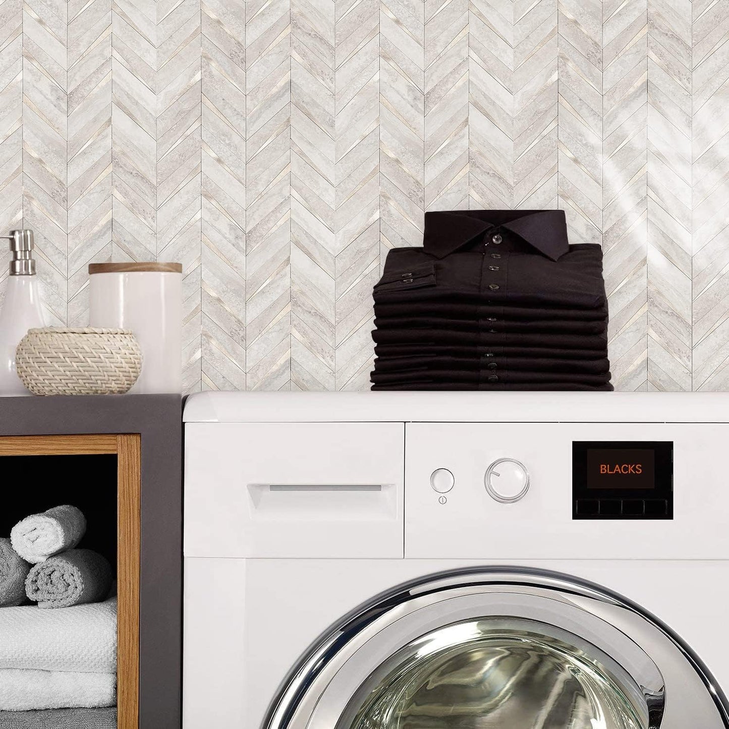 STICKGOO 10-Sheet Herringbone Tile Peel and Stick Backsplash, Beige Mixed Metal Gold PVC Stick on Backsplash, Self Adhesive Wall Tile for Kitchen and Bathroom