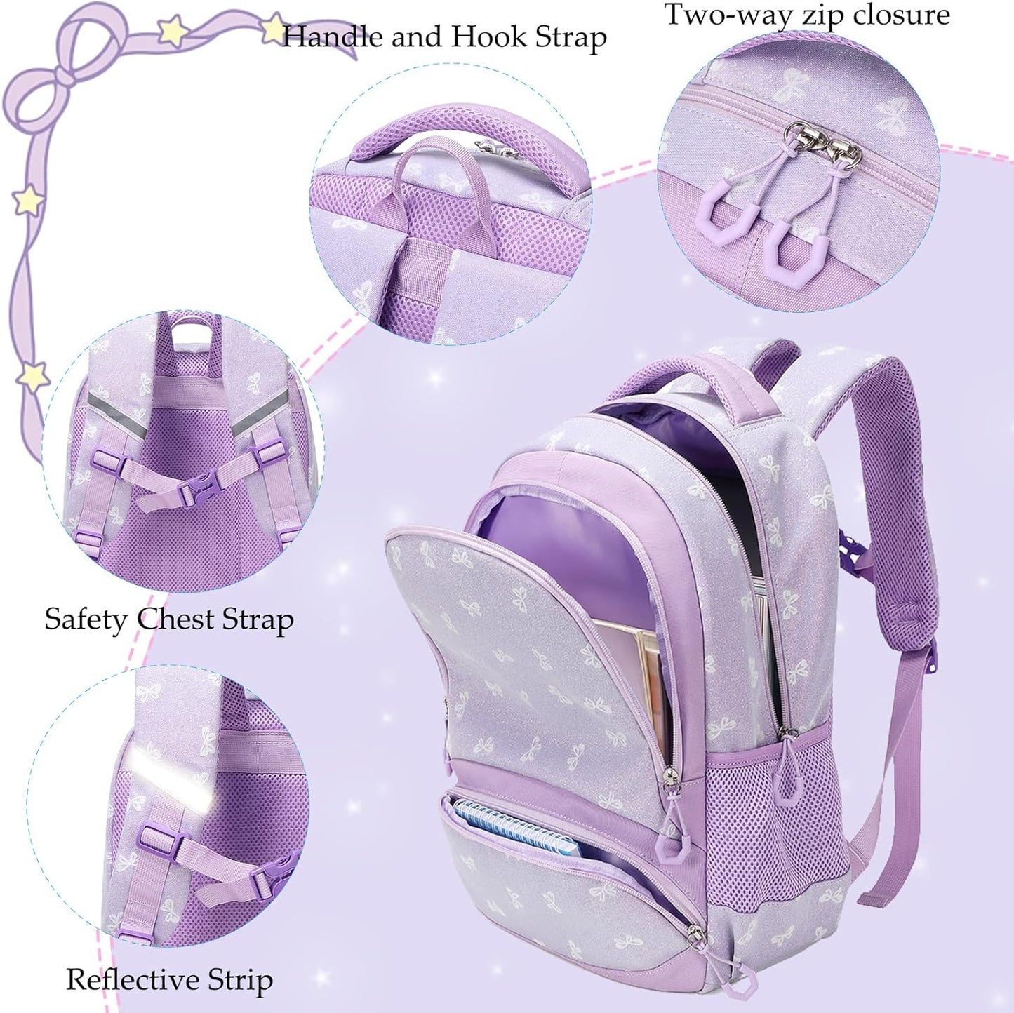 Girls Backpack for Elementary Unicorn Backpack Kids Backpack School Bookbag for Girls 3 in 1 Set Back to School