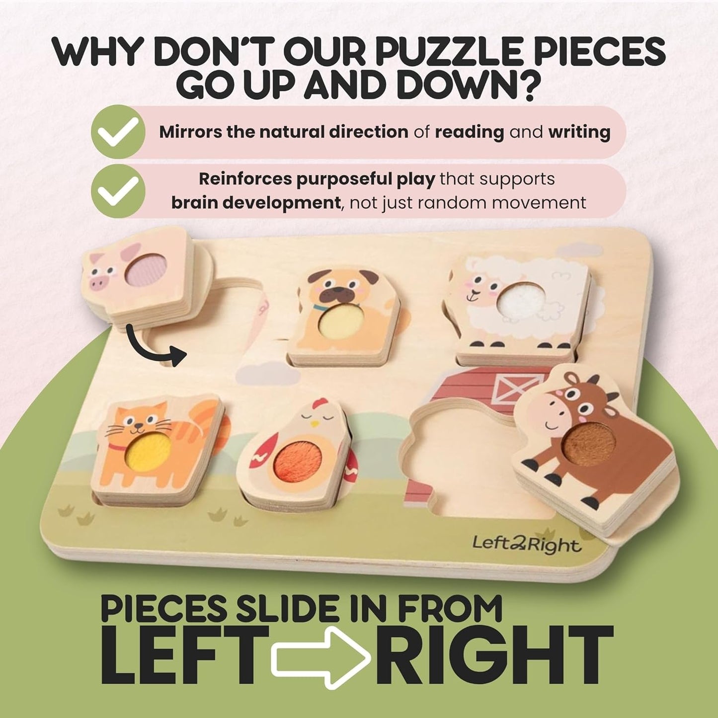 LEFT2RIGHT Wooden Puzzle for Toddlers 1-3 | Montessori Puzzle for 2 Year Old | Best Educational Puzzle for Motor Skills & Sensory Learning | Wooden Peg Puzzles for Toddlers 1-3 Transportation Edition