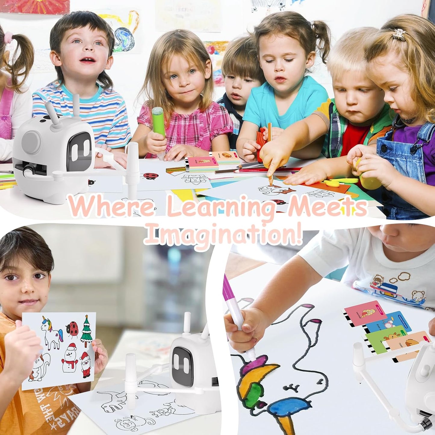 Drawing Robot for Kids with 192 Cards, Smart Robot Drawing Machine Toys for 3+ Year Old Boys and Girls, Interactive Painting Learning and Educational Toy Perfect for Birthday Chirstmas Party, White