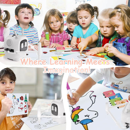 Drawing Robot for Kids with 192 Cards, Smart Robot Drawing Machine Toys for 3+ Year Old Boys and Girls, Interactive Painting Learning and Educational Toy Perfect for Birthday Chirstmas Party, White