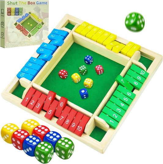 rytopt Shut The Box Game, Stocking Stuffers, 2-4 Player Family Wooden Board Table Math Games, Board Games, Valentines, 8 Dices Tabletop Game, Christmas Party Favors (8.6 Inches)