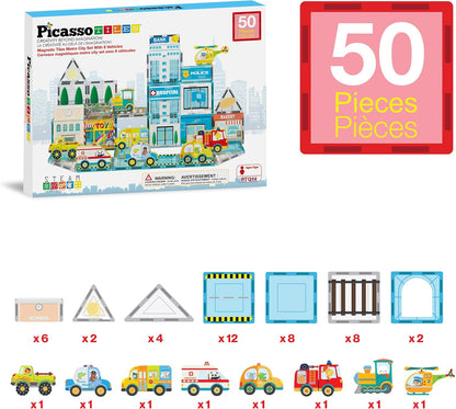 PicassoTiles Magnet Tiles Magnetic Building Blocks Aquarium Marine Animal Theme Set with 8 Character Action Figures Shark Crab Turtle STEM Toys Construction Preschool Toddlers Kids Boys Girls 3+ PTQ15