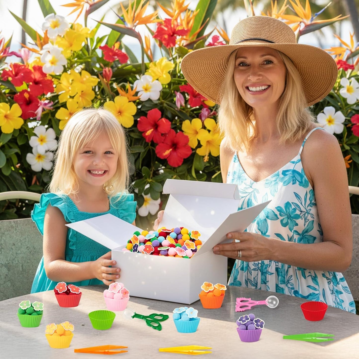 EZdhuawuse Summer Fine Motor Toys - 270Pcs Counting Sorting Sensory Bin Filler Set for Kids Xmas Counting Toy with Felt Xmas Tree Pom Poms Cup Clip for Preschool Education Activities