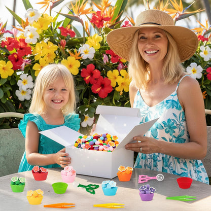 EZdhuawuse Summer Fine Motor Toys - 270Pcs Counting Sorting Sensory Bin Filler Set for Kids Xmas Counting Toy with Felt Xmas Tree Pom Poms Cup Clip for Preschool Education Activities