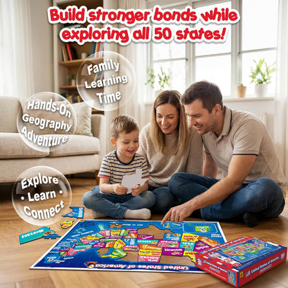 United States Map Puzzle for Kids Ages 4-8 - 103 Piece USA Geography Floor Jigsaw with State Shaped Pieces, Large 18x24 Educational Learning Toy – Each State is Individual Flat Piece