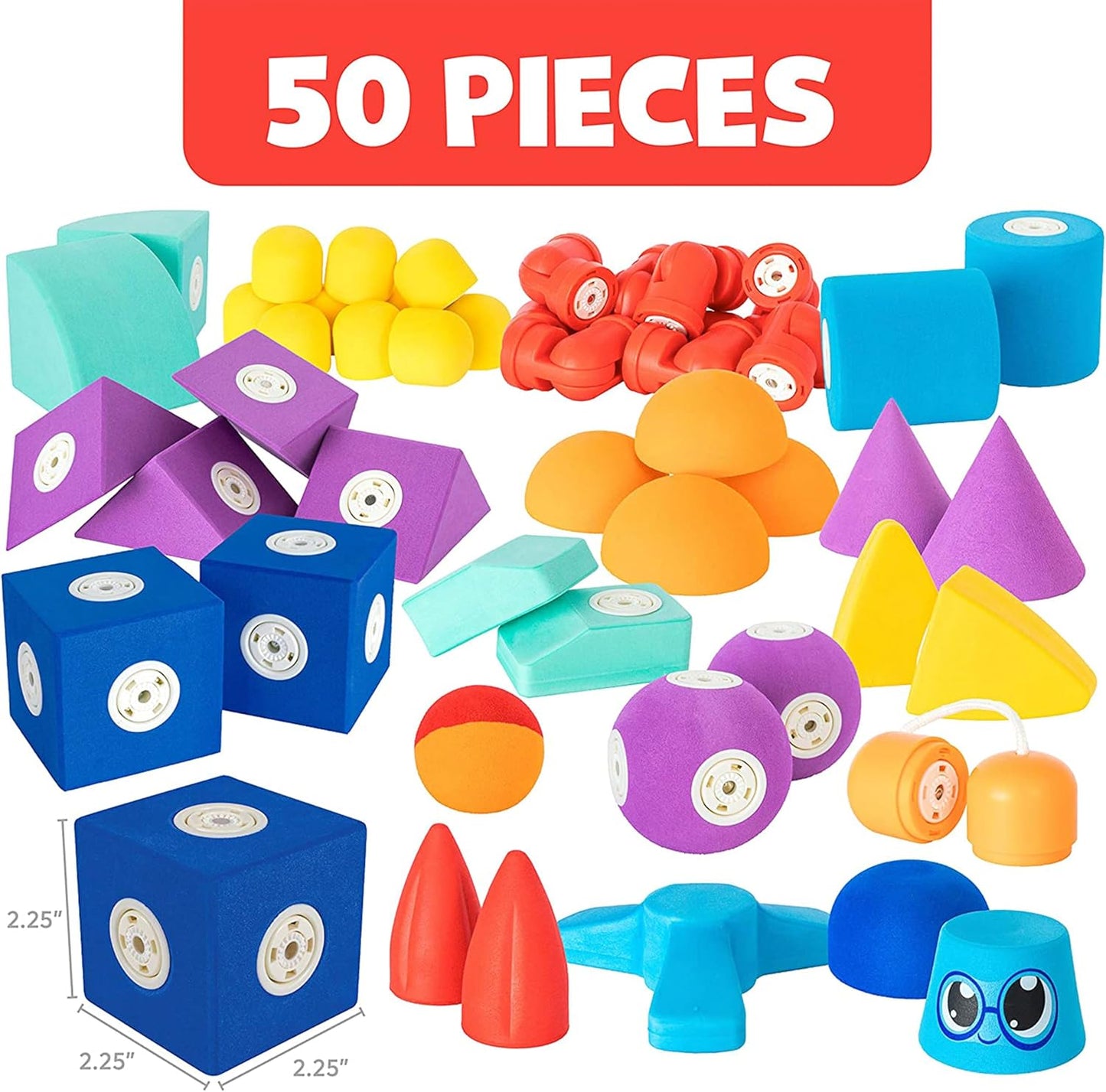 Blockaroo Magnetic Foam Building Blocks – 50-Piece Set, Bath & Bathtub Toys for Toddlers, Sensory STEM Building Blocks for Kids Ages 3-5