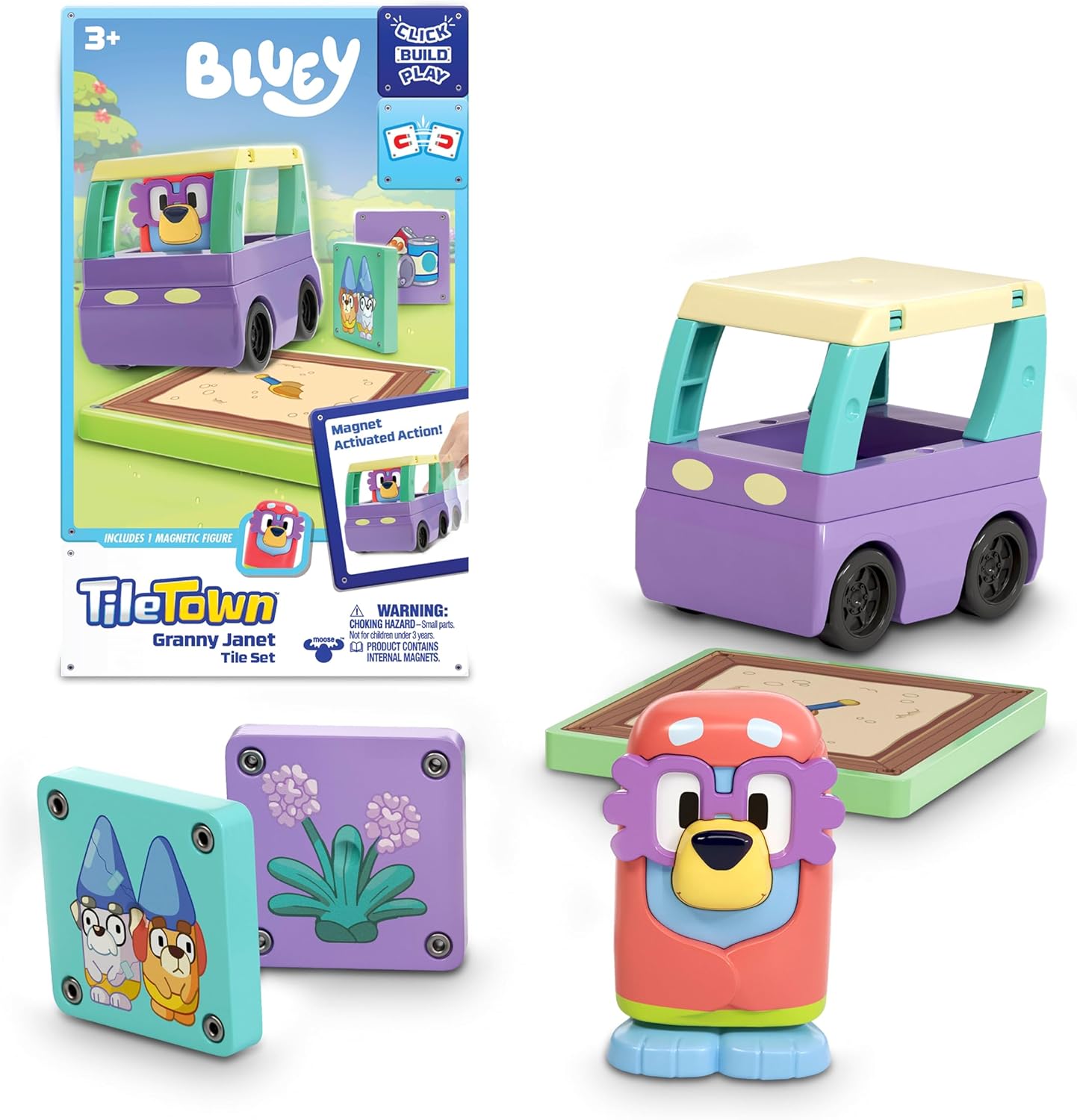 Tile Town Bluey Heeler Family Home 52-Piece Magnetic Tile Playset, Interactive STEM Magnetic Tiles Toys, Includes Bluey & Bingo Figures, Action Tiles