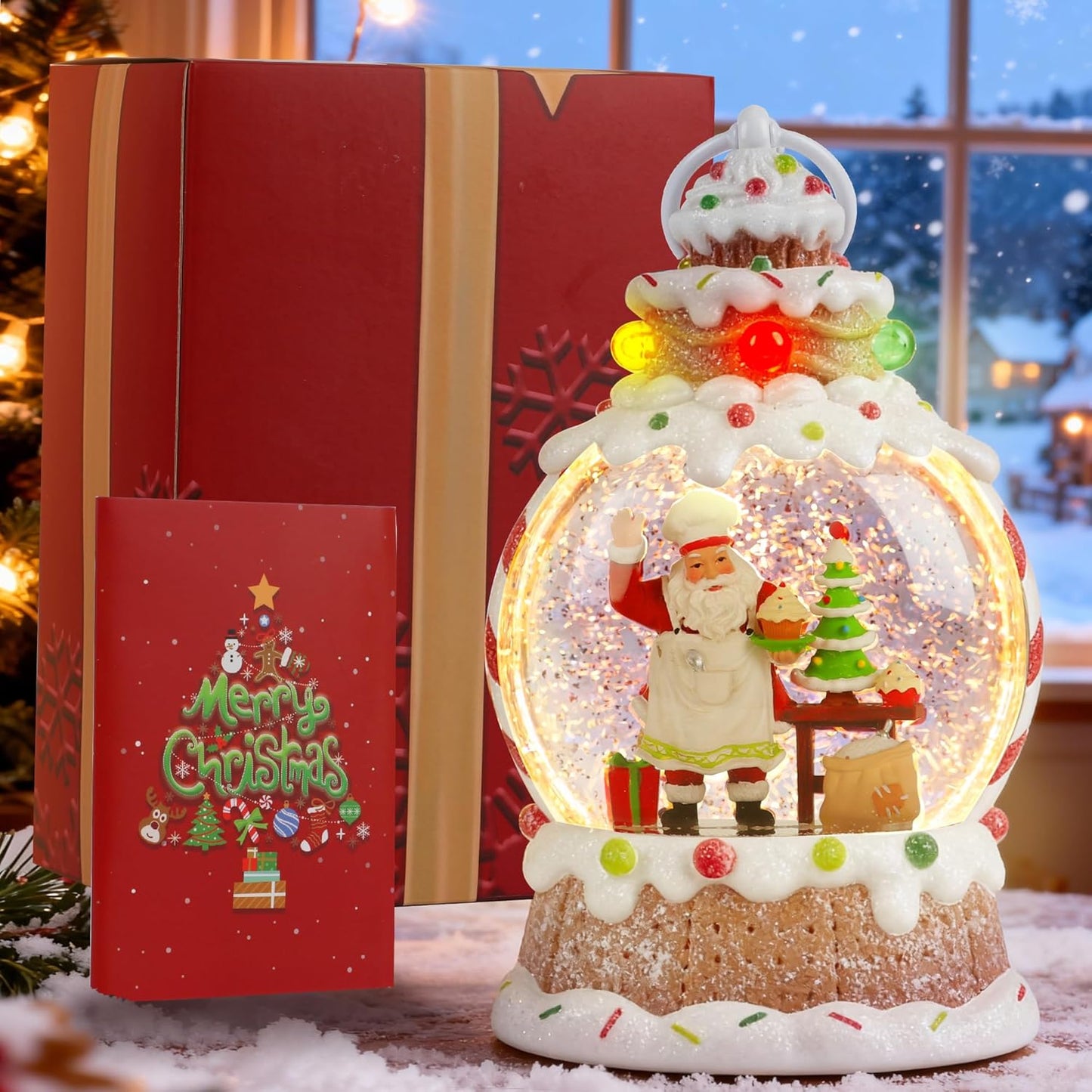 Musical Snow Globe,Lighted Snowman Snow Globes, LED Lights and Swirling Glitter, Christmas Snow Globes Music Box, Decoration for Adults and Kids.