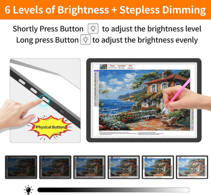 TOHETO Rechargeable A3 Light Pad for Diamond Painting, Ultra Bright Tracing Light Box for Drawing, Wireless Lightbox for Tracing and Drawing, Cordless Diamond Art Light Board for Sketching (Black)