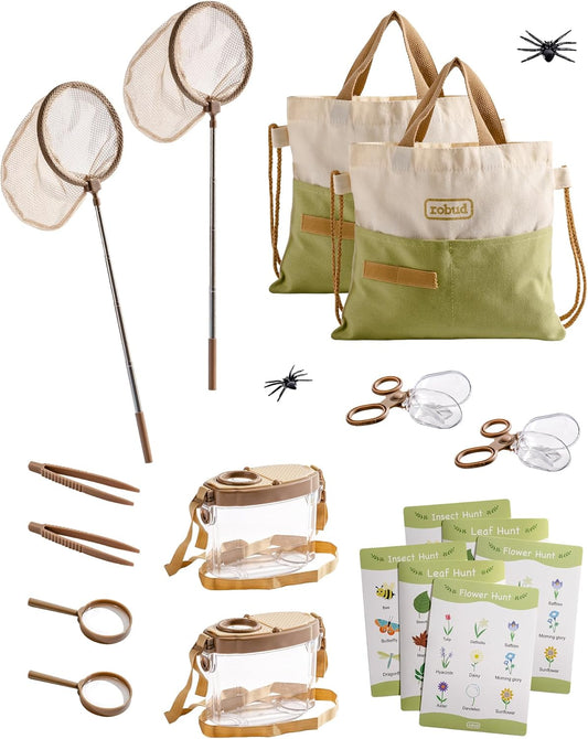 ROBUD Bug Catcher for Kids, Bug Catcher Kit with Bag Kit, Outdoor Exploration Set for Camping, Montessroi Toy for Kids Coming Closer to Nature，WRP07