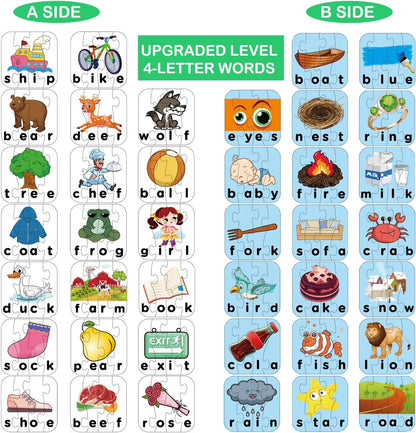 80 Words Self-Correcting Spelling Puzzles, Double-Sided Three and Four Letter Words with Matching Images, Perfect for Kids Age 3+ Year Old