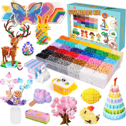 Meland Fuse Beads - 24000pcs Fuse Beads Kit for Kids, 24 Color 5MM Iron Beads Set with 4 Fluorescence Color, 6 Pegboards - Craft Kits Gifts for Birthday Christmas