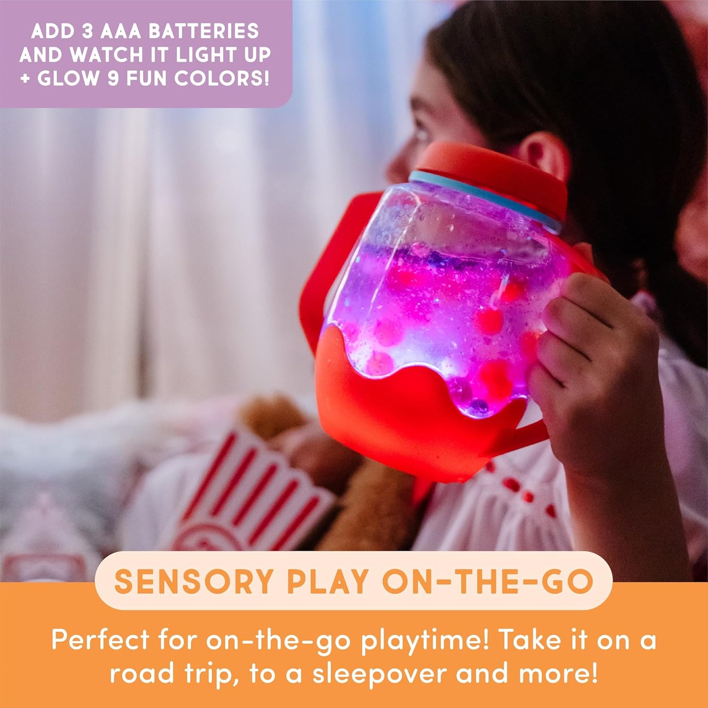 Glo Pals Water Activated Light-Up Sensory Bath Toy Play Jar, 4 Reusable Cubes and Fun Fillers for Bathtime and Sensory Play, Perfect for Kids and Toddlers, Easy As ABC