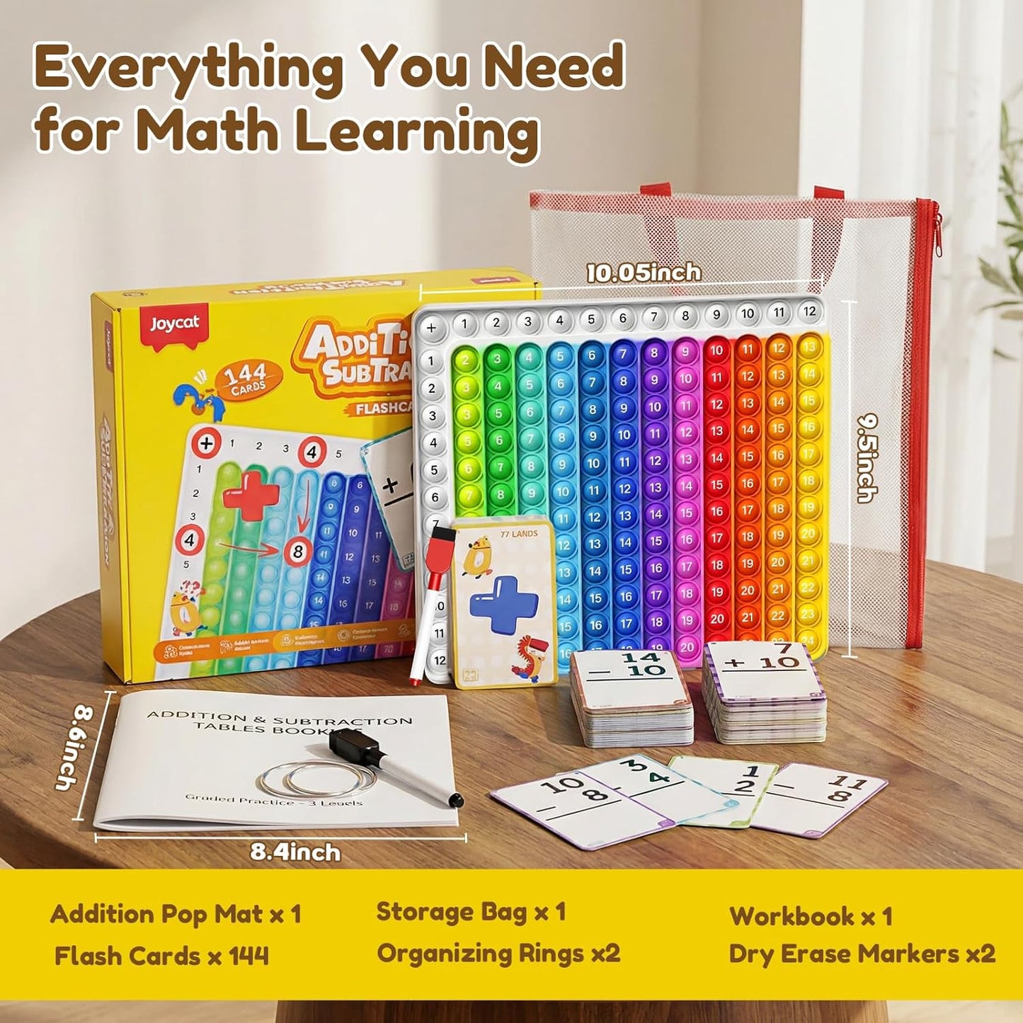 JoyCat Multiplication Flash Cards + Chart- 156 Hole Punched Math Game Flashcards for Kids Ages 8 and Up, Times Table Manipulatives for Preschoolers 3rd,4th,5th,6th Grade