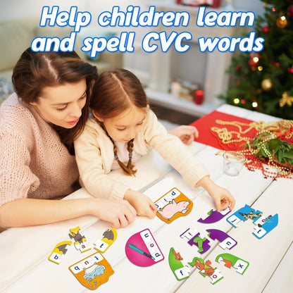 Kasfalci CVCC & CCVC Puzzle Cards for Kids - Word & Phonics Games, Speech Therapy Toys for Toddlers, 4 Alphabet Letter Word Puzzles, Learning Spelling Games
