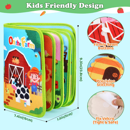 OCHIDO Busy Book for Toddlers 1-3, Montessori Toys for 1 Year Old Boy Girl, Farm Animal Busy Board Educational Learning Quiet Toddler Activity Book, Birthday for Toddlers