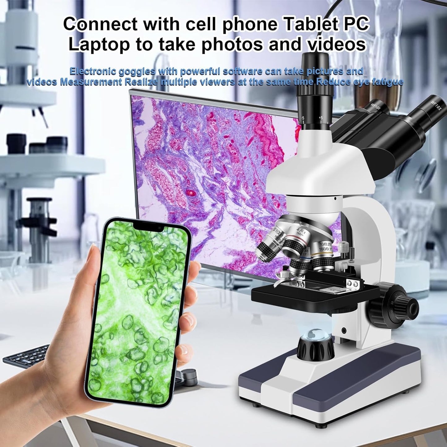 Microscopes for Adults WF10x and WF25x eyepieces Compound Microscope with Microscope Slides, Microscopes Kit for Kids Students Home School (Monocular Microscope with Big Bundle)