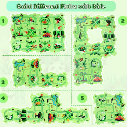 Plastic Floor Puzzles for Kids Ages 3-5, Puzzle Track Car Play Set, Educational Montessori Toys for 3 4 5 6 Year Old Boys, 3 4 5 6 Year Old Boy Birthday Gift, Boy Toys Age 3