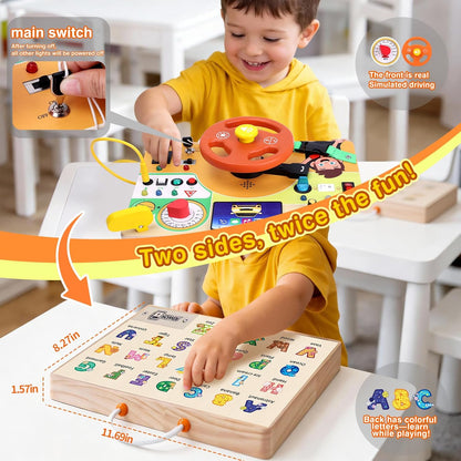 Grarain Busy Board for Toddlers - Montessori Educational Toy for 1-3 Year Old Boys & Girls | Travel-Friendly Sensory Learning Activity | Ideal for Kids with Autism(Clocks Busy Board)