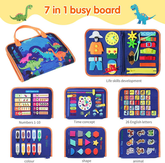 Montessori Toddler Busy Board Toys, Girls Unicorn Learning Sensory Toy, Toddler Travel Toy, Children's Educational Activity Busy Book, Birthday Gift (Pink)