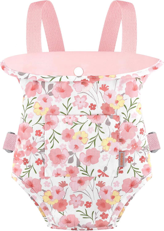 GAGAKU Baby Doll Carrier for Little Girls, Reborn Doll Accessories for Toddlers 3+ Years Old, Kids Toy Baby Dolls Sling Carrier - Pink - Moonflower
