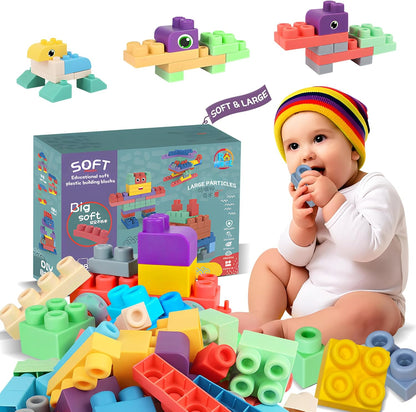 Soft Building Blocks for Toddlers, Large Building Blocks Stacking Blocks for Babies 6 Months and Up Stem Toddler Gifts, Teething Toys, 40 PCS