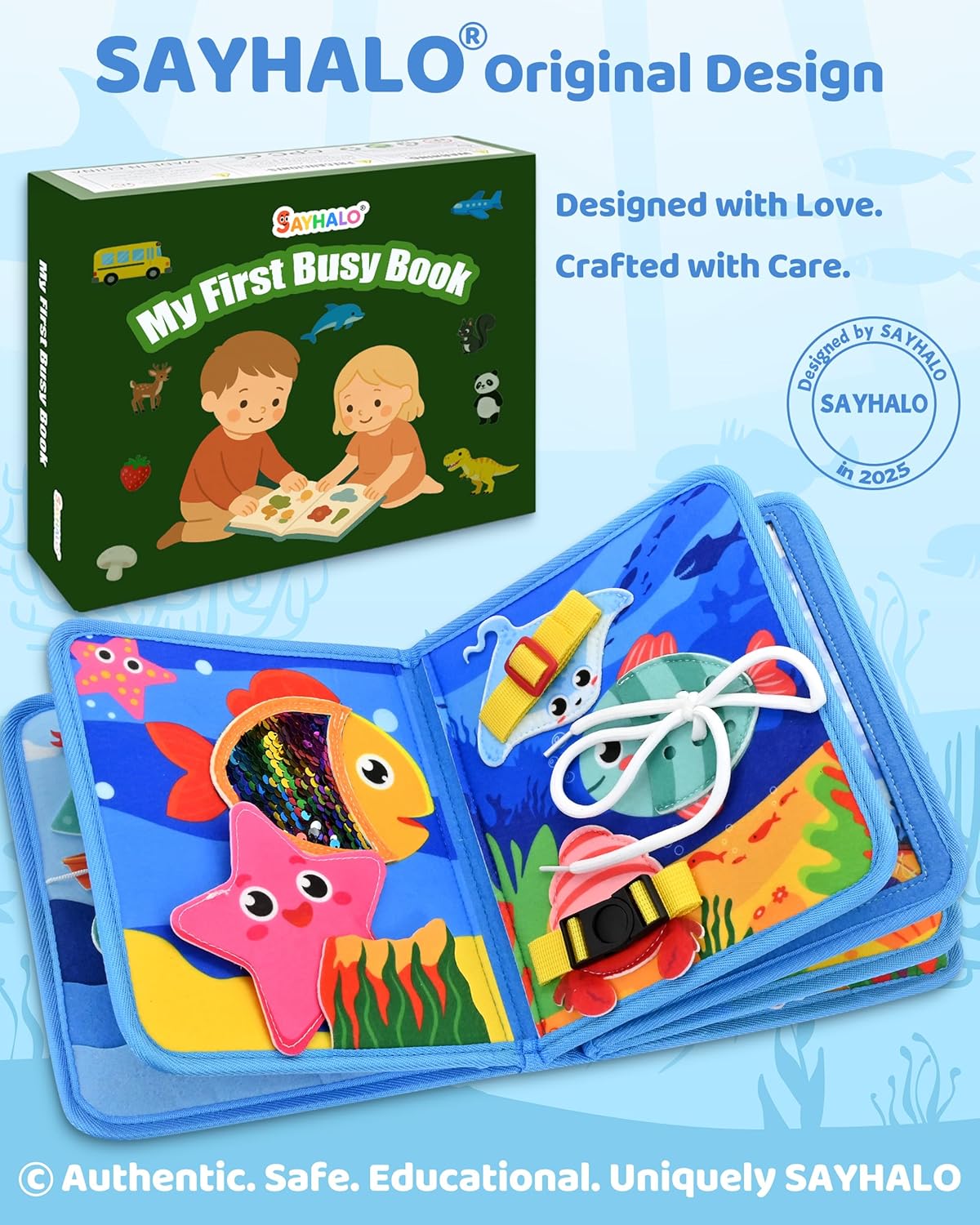 Ocean Busy Book for Toddlers 1-3, Montessori Quiet Book with Sea Animals, Fine Motor Skills Activities, Educational Travel Toy for 1 2 3 Year Old Boys Girls, Soft Felt Learning Toy for Travel
