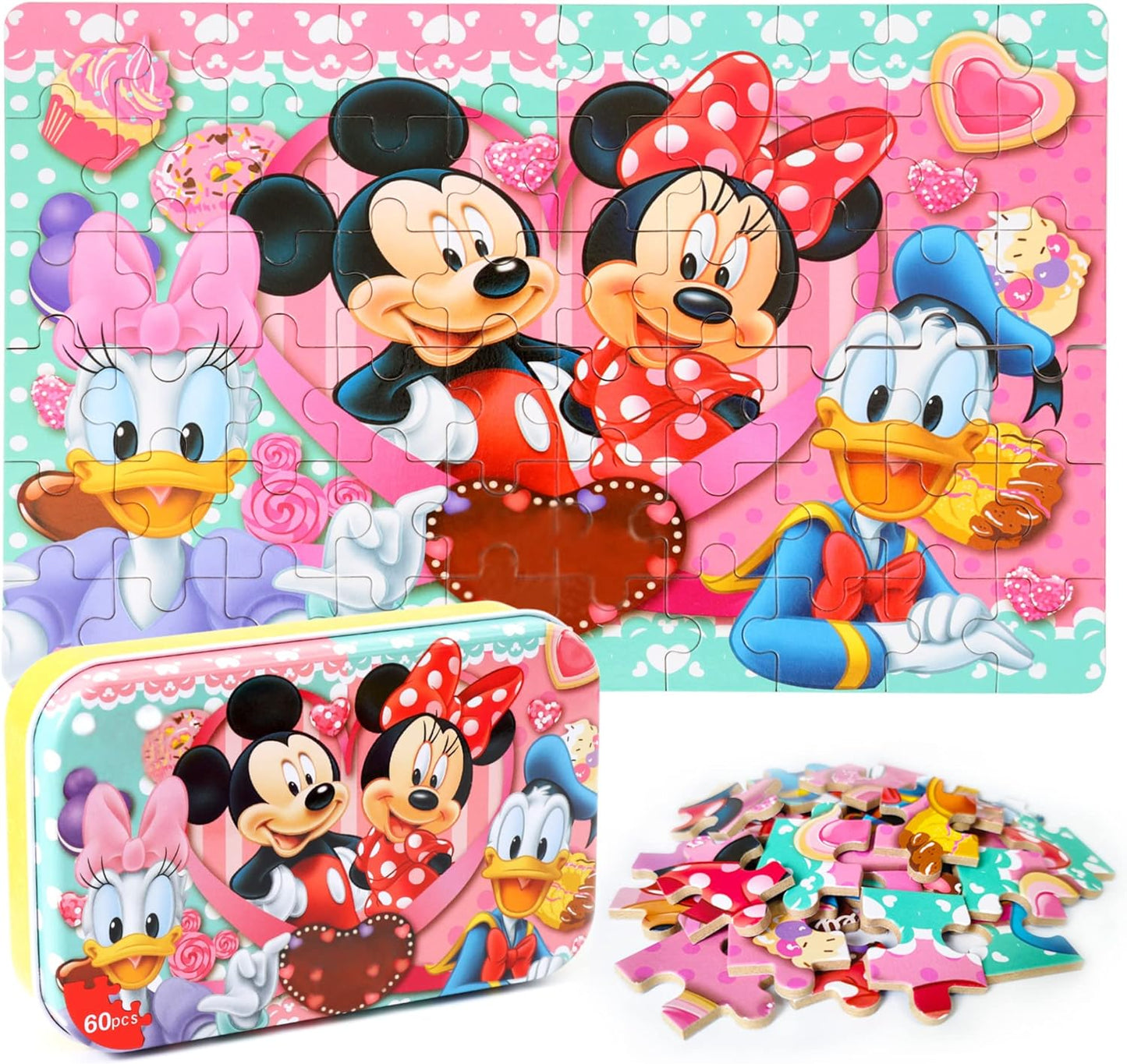 MZZOTOY Puzzles for Kids Ages 4-8, 60 Piece Puzzles for Kids Ages 3-5 in a Metal Box Girls and Boys Learning Educational Jigsaw Puzzle Toys Gifts