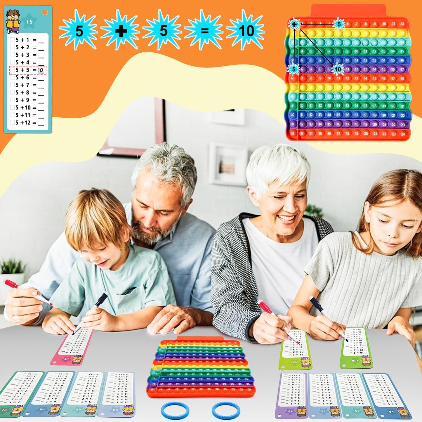 Multiplication Flash Cards + Math Board, Math Flash Cards & Chart, Times Table Manipulatives for Preschoolers 3rd,4th,5th,6th Grade