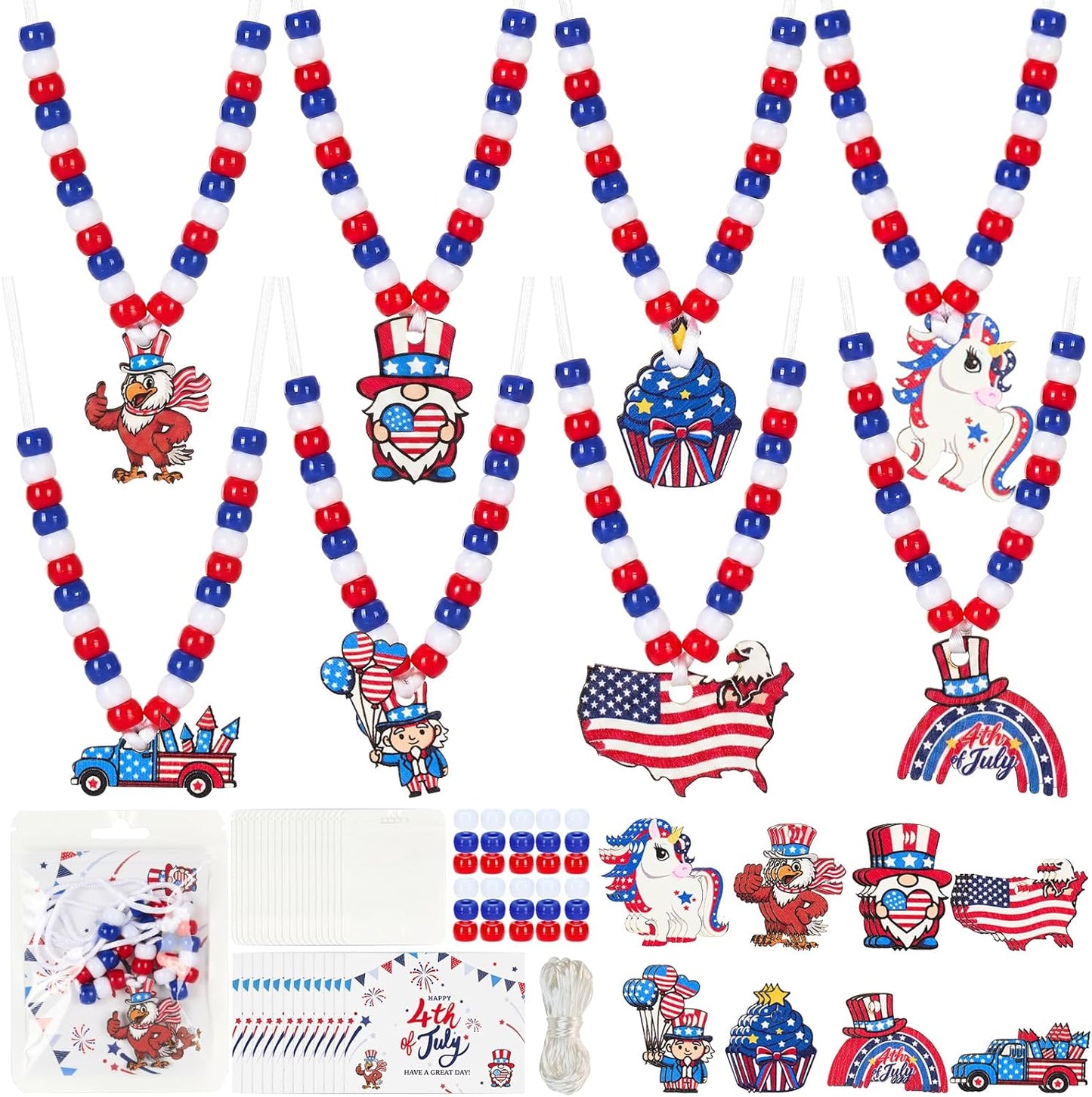 Bafeil 24 Set Easter Crafts Bead Necklace Making Kit for Kids - DIY Make Your Own Bunny Necklace for Arts and Crafts Project, Classroom Activities Gifts, Party Favors & Easter Basket Stuffers