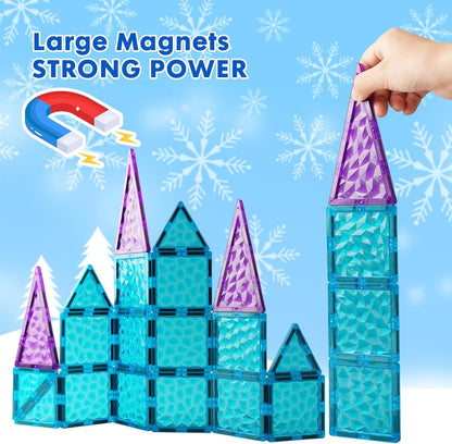 Magnetic Tiles, 96PCS Magnetic Block Toddler Toys with 2 Cars, 3D Clear Magnet Building Tiles Set, STEM Educational Toys for Kids 3-9 Years