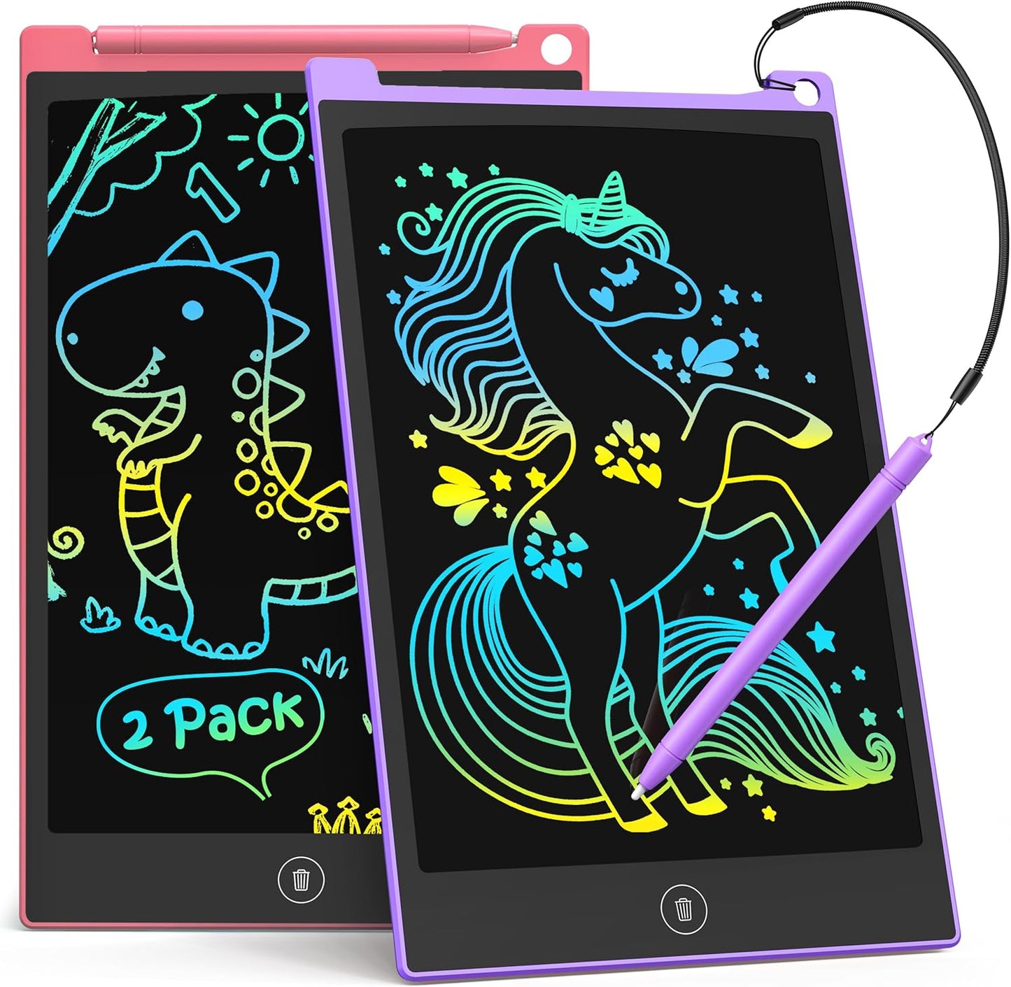 TECJOE 2 Pack LCD Writing Tablet, 8.5 Inch Colorful Doodle Board Drawing Tablet for Kids, Kids Travel Games Activity Learning Toys Birthday Gifts for 3 4 5 6 Year Old Boys and Girls Toddlers