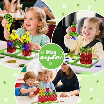 Mini Magnetic Tiles 40PCS Travel Set with Iron Storage Box, Portable STEM Building Blocks for Kids 3-8, Montessori Educational Magnet Toys for Road Trip, Airplane, Car Rides & On-The-Go Play