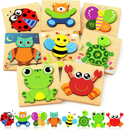 Bekayshad Wooden Puzzles Toddler Toys Gifts for 1 2 3 Year Old Boys Girls, Animal Jigsaw Puzzles Montessori Toys, Learning Educational Christmas Birthday Gifts for Girls Boys Ages 1-3