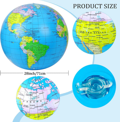 2Pcs 28 Inch PVC Inflatable World Globe Beach Ball Educational Earth Ball for Adult Classroom Learning Outdoor Play and Beach Party Favor