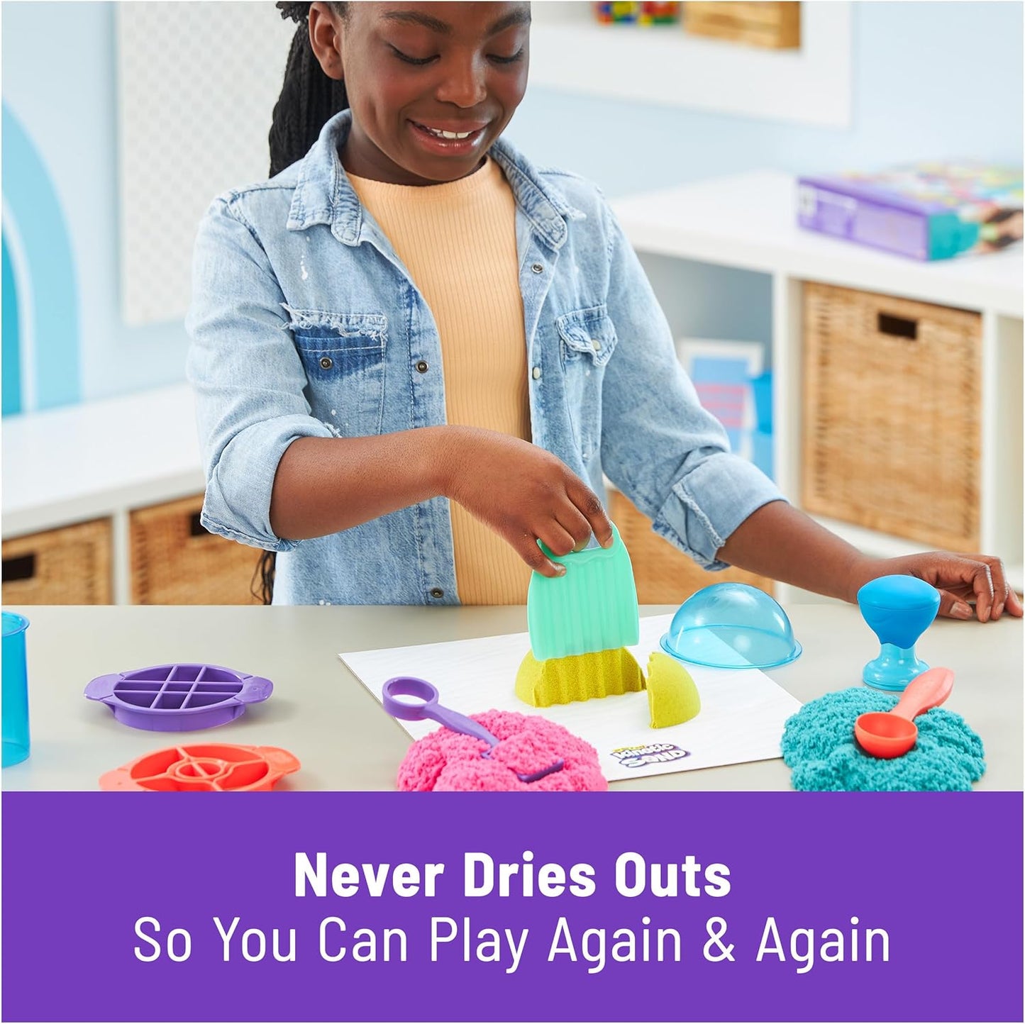 Kinetic Sand, Ultimate Sandisfying Set with 2lbs Play Sand (Pink, Yellow & Teal), 10 Tools & Molds, Sensory Toys for Kids Ages 7 and up