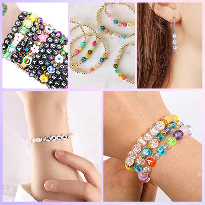 1600Pcs White and Silver Round Letter Beads A-Z, 4X7mm Acrylic Alphabet Beads for Jewelry Making