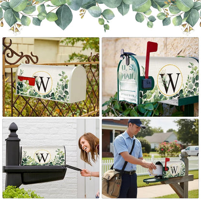 Tiamon Monogrammed L Mailbox Covers Magnetic Eucalyptus Welcome Letter Box Wrap Standard Size 21x18 Inch Spring Summer Leaves Mailbox Decor Eucalyptus Letter Numbers Decoration for Outdoor Garden Yard