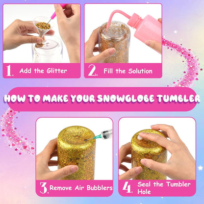 kiddgroo Snow Globe Tumbler Supplies, 25 Pcs DIY Snowglobe Cup Set– Includes 16oz Double-Wall Acrylic Tumbler, Cup Cradle, UV DTF Wraps, Craft Glitter & DIY Tools,Mothers Day Gifts