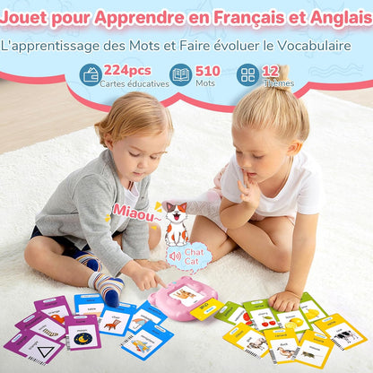 Spanish & English Talking Flash Cards for Toddler, Bilingual Flash Cards Learning Montessori Toys with 224 Sight Words, Speech Therapy Toys for Children Sensory Preschool Education