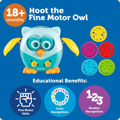 Learning Resources Hoot the Fine Motor Owl - 6 Pieces, Ages 18+ Months, Toddler Toys, Fine Motor and Sensory for Kids