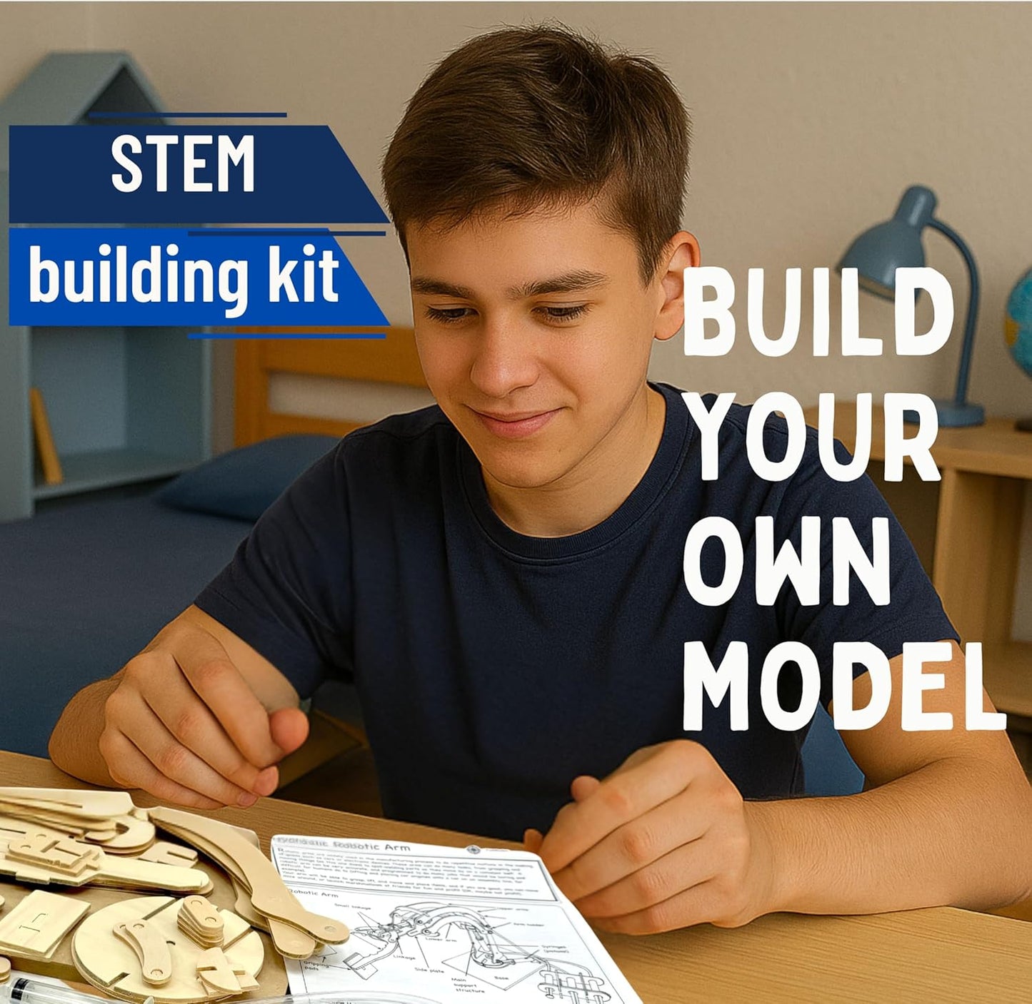 PATHFINDERS STEM Kit – Hydraulic Robotic Arm | Wooden Building Kit for Kids Ages 8-12 | Mechanical Engineering Toy | Hands-On STEM Project for Boys & Girls